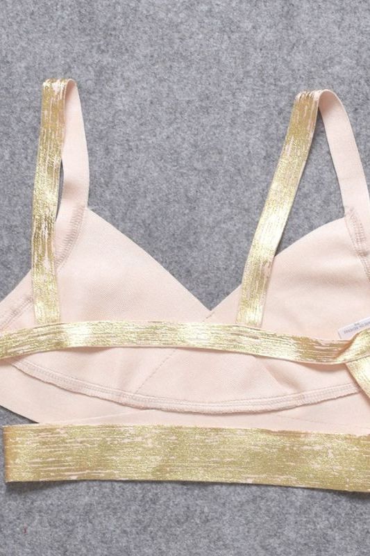 Ang Bandage Leather Crop Top - Gold - Image 9