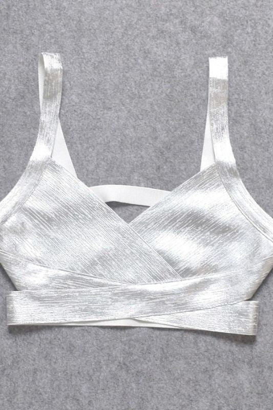 Ang Bandage Leather Crop Top - Silver - Image 8