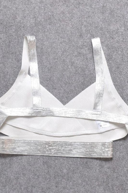Ang Bandage Leather Crop Top - Silver - Image 9