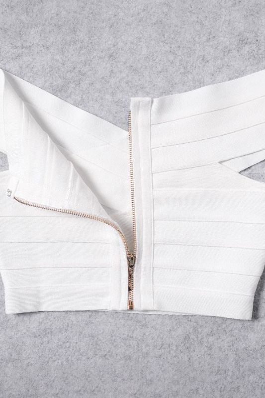 Cindy Bandage Off Shoulder Crop Top - White Pearl - Image 9