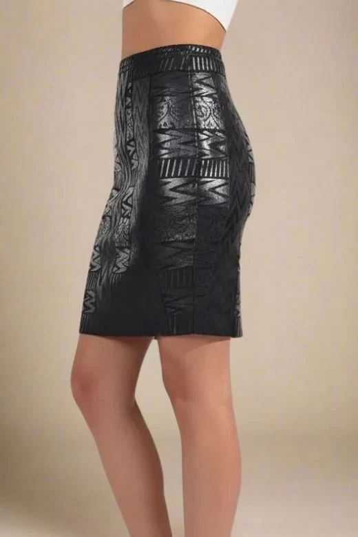 High Waist Metallic Leather Mini Skirt - Classic Black - Image 3