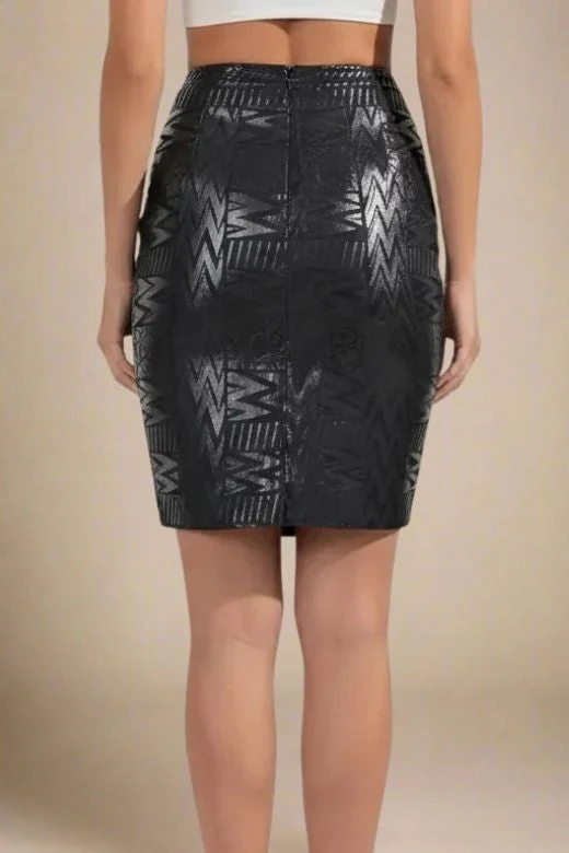 High Waist Metallic Leather Mini Skirt - Classic Black - Image 4