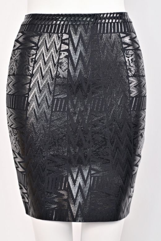 High Waist Metallic Leather Mini Skirt - Classic Black - Image 7