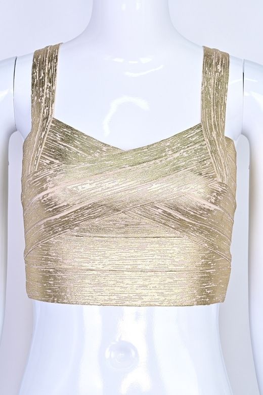 Jay Bandage Leather Crop Top - Gold - Image 10