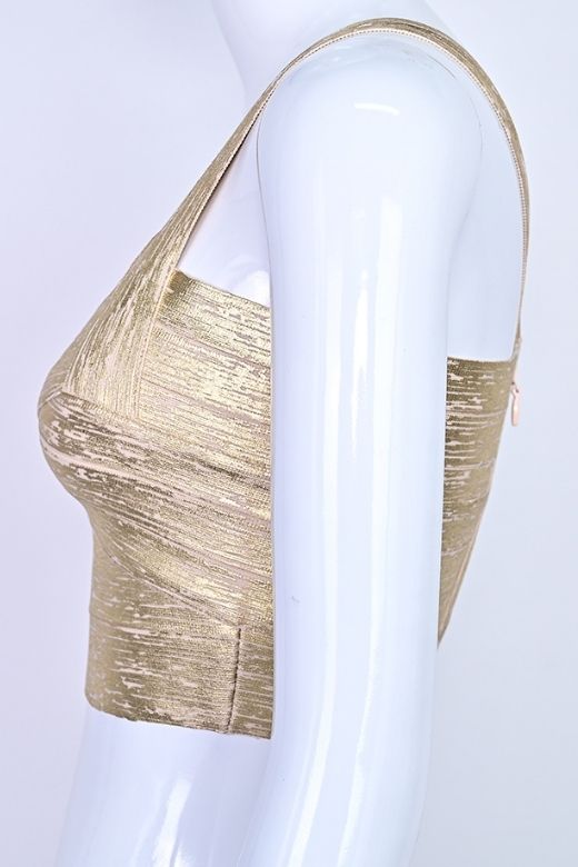 Jay Bandage Leather Crop Top - Gold - Image 12