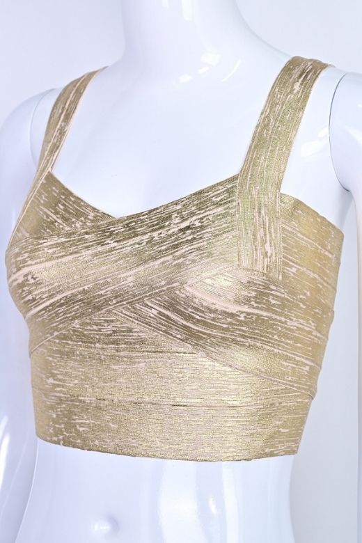 Jay Bandage Leather Crop Top - Gold - Image 13