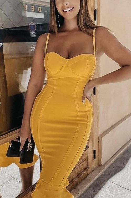 Joy Bandage Midi Dress - Sun Yellow - Image 9