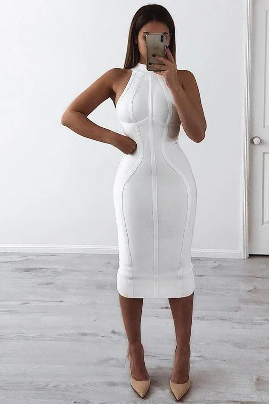 Lea Bandage Midi Dress - White Pearl - Image 8