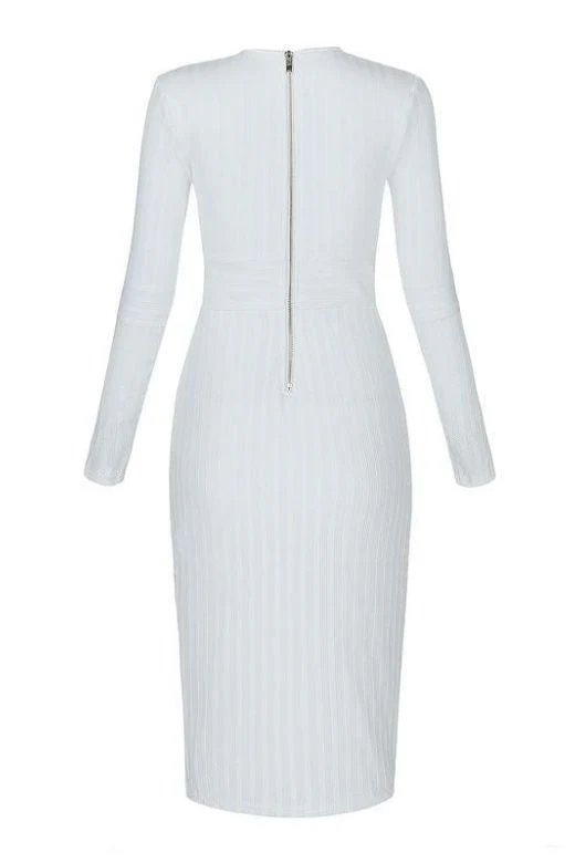 Olivia Long Sleeve Bandage Dress - White Pearl - Image 3