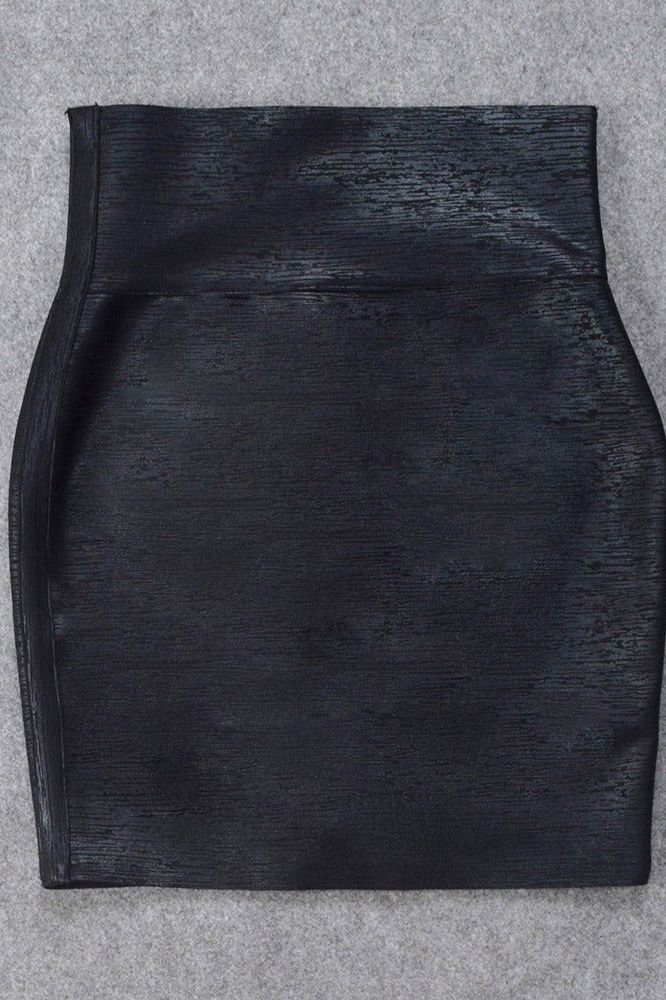 High Waist Leather Pencil Skirt Mini Length - Metallic Black - Image 8