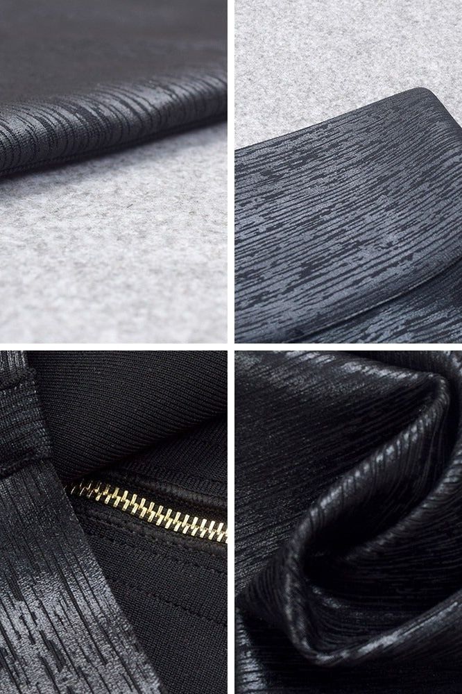 High Waist Leather Pencil Skirt Mini Length - Metallic Black - Image 9