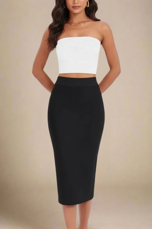 Pencil High Waist Bandage Midi Skirt - Classic Black - Image 3