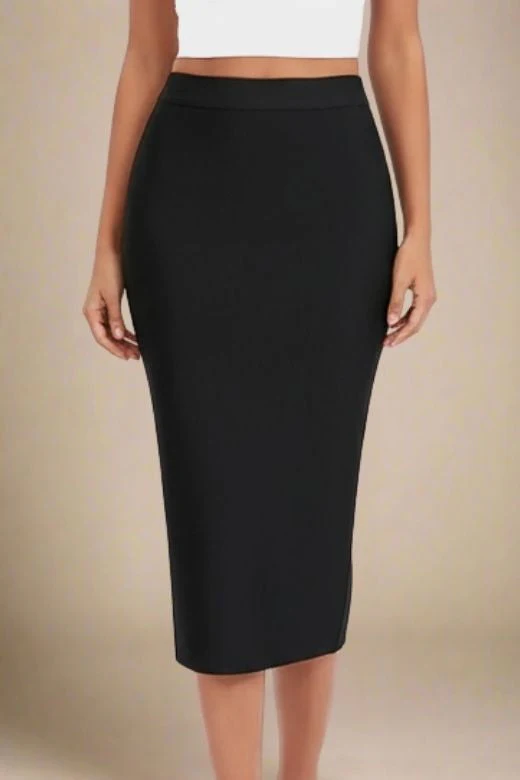 Pencil High Waist Bandage Midi Skirt - Classic Black - Image 4