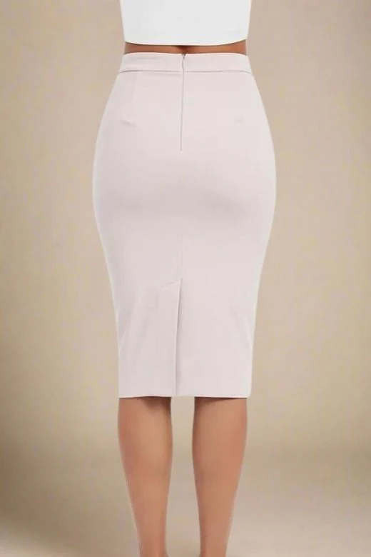 Pencil High Waist Bandage Midi Skirt - Cream - Image 3