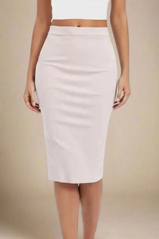 Pencil High Waist Bandage Midi Skirt - Cream - Image 4