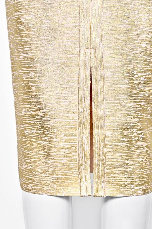 High Waist Leather Pencil Skirt Midi Length - Gold - Image 12