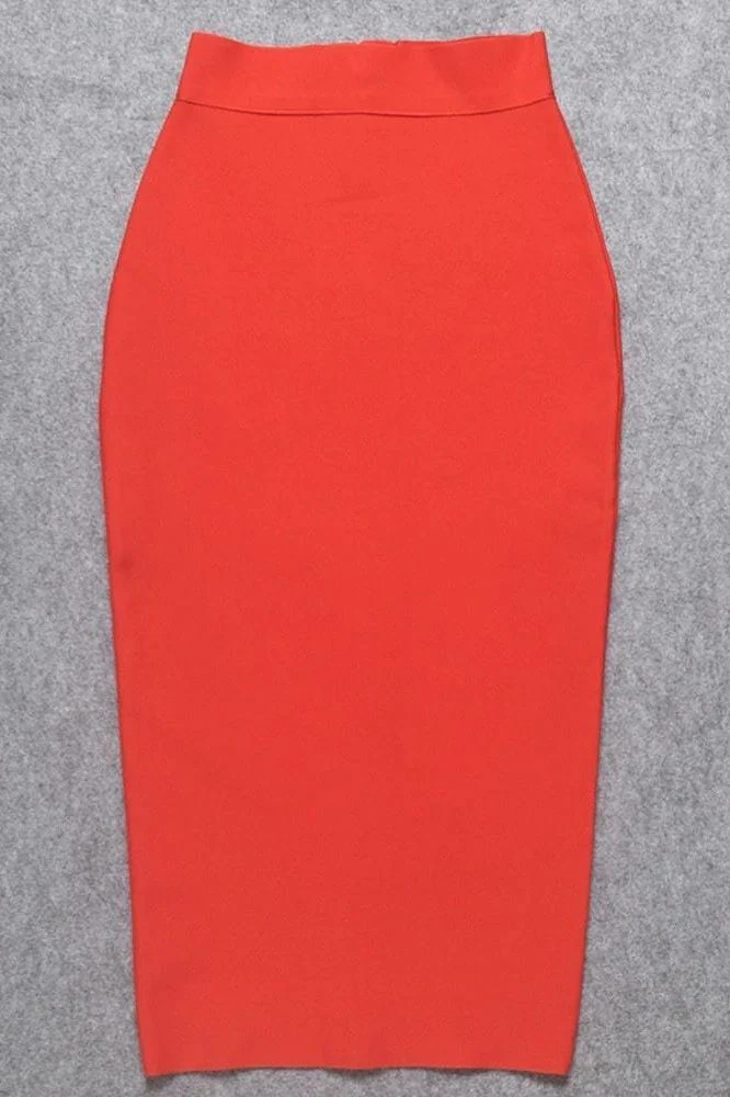 Pencil High Waist Bandage Midi Skirt - Lipstick Red - Image 10