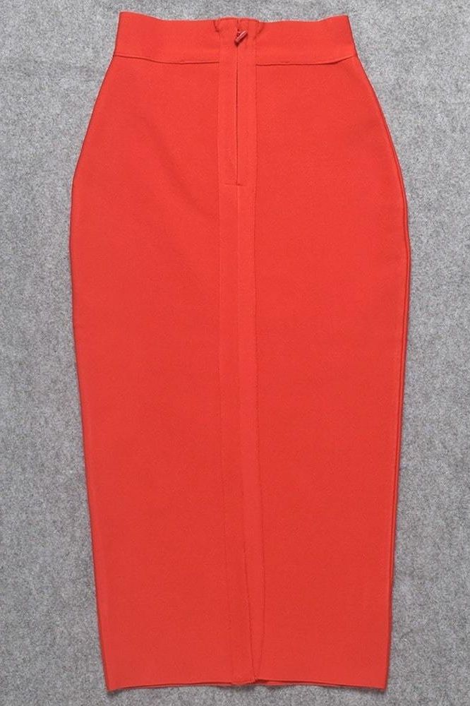 Pencil High Waist Bandage Midi Skirt - Lipstick Red - Image 11