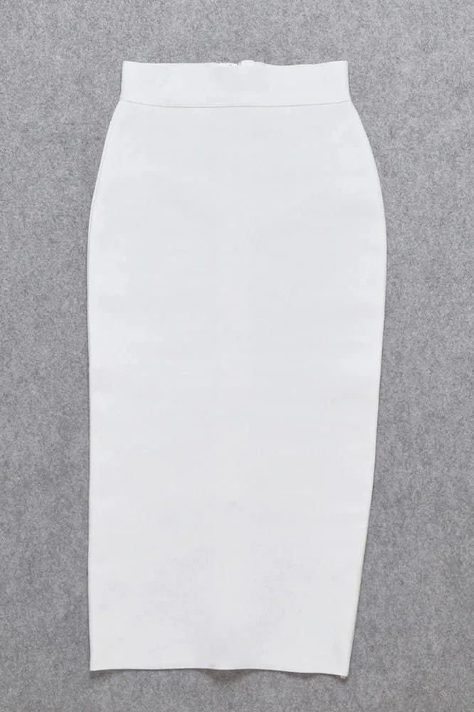 Pencil High Waist Bandage Midi Skirt - White Pearl - Image 11