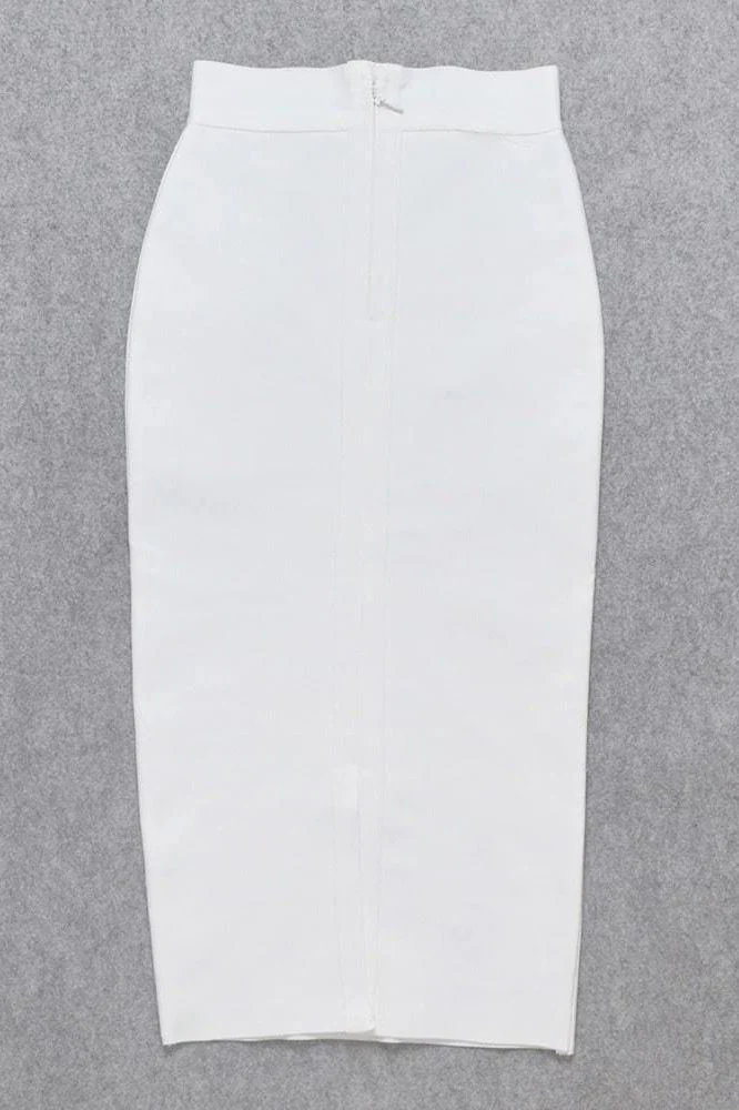 Pencil High Waist Bandage Midi Skirt - White Pearl - Image 12