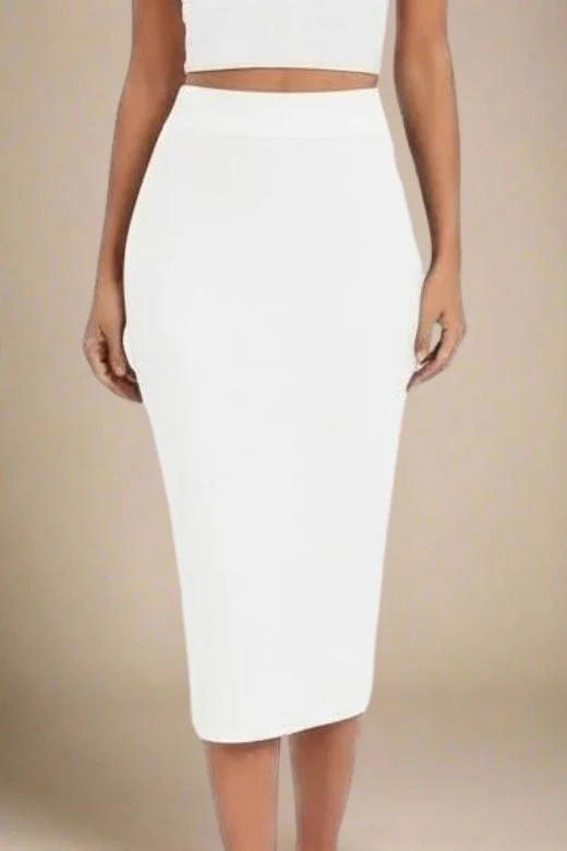 Pencil High Waist Bandage Midi Skirt - White Pearl - Image 3