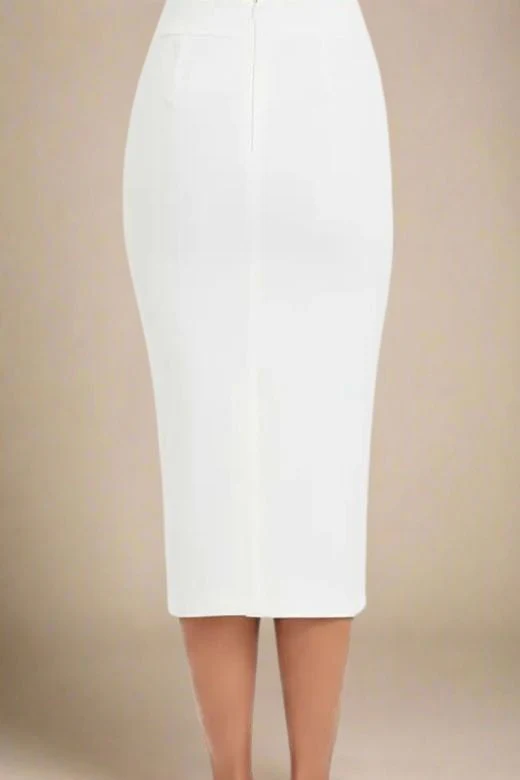 Pencil High Waist Bandage Midi Skirt - White Pearl - Image 4