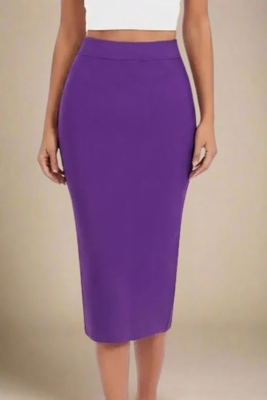 Pencil High Waist Bandage Midi Skirt - Plum Purple - Image 4