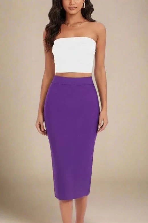 Pencil High Waist Bandage Midi Skirt - Plum Purple - Image 5