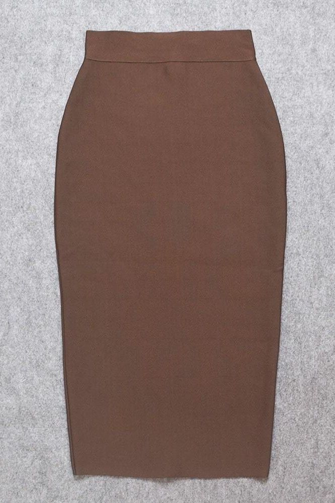 Pencil High Waist Bandage Midi Skirt - Tan Brown - Image 11
