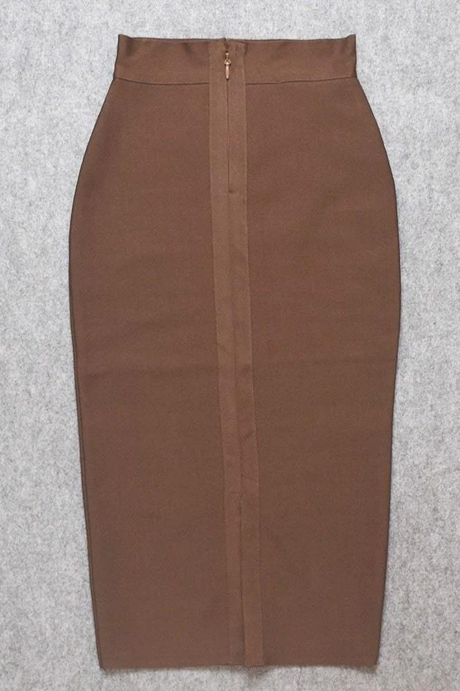 Pencil High Waist Bandage Midi Skirt - Tan Brown - Image 12