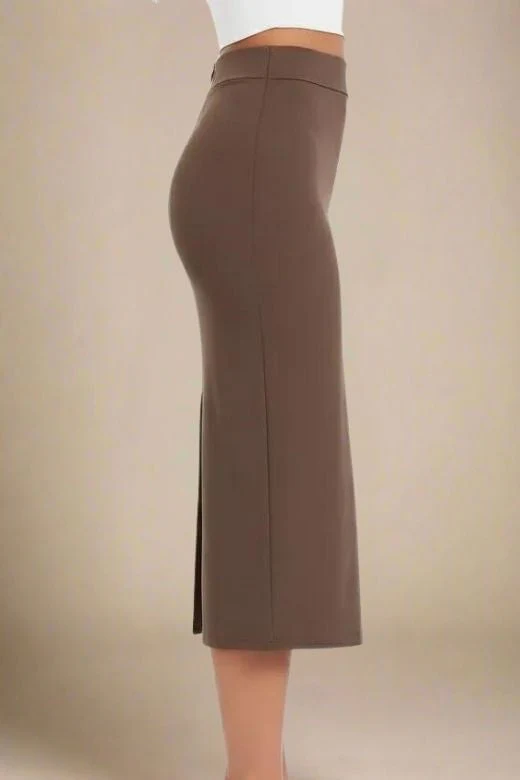 Pencil High Waist Bandage Midi Skirt - Tan Brown - Image 3