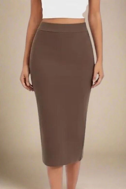 Pencil High Waist Bandage Midi Skirt - Tan Brown - Image 4
