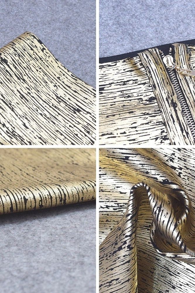 High Waist Leather Pencil Skirt Mini Length - Gold Black - Image 10