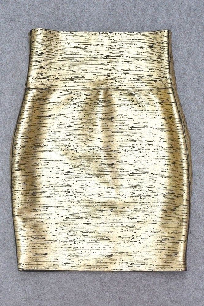 High Waist Leather Pencil Skirt Mini Length - Gold Black - Image 8