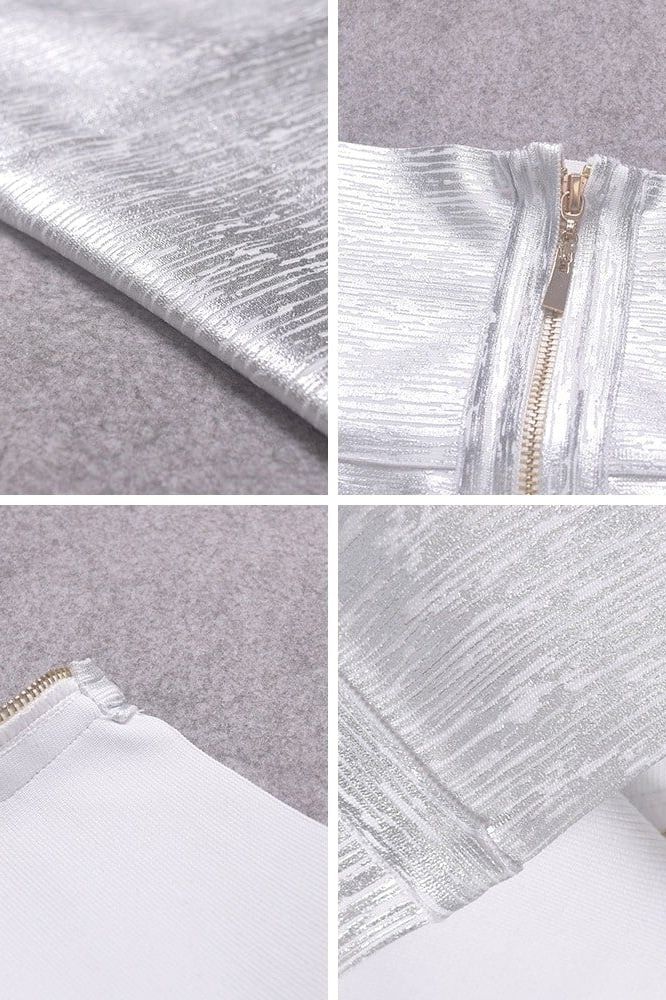 High Waist Leather Pencil Skirt Mini Length - Metallic Silver - Image 10