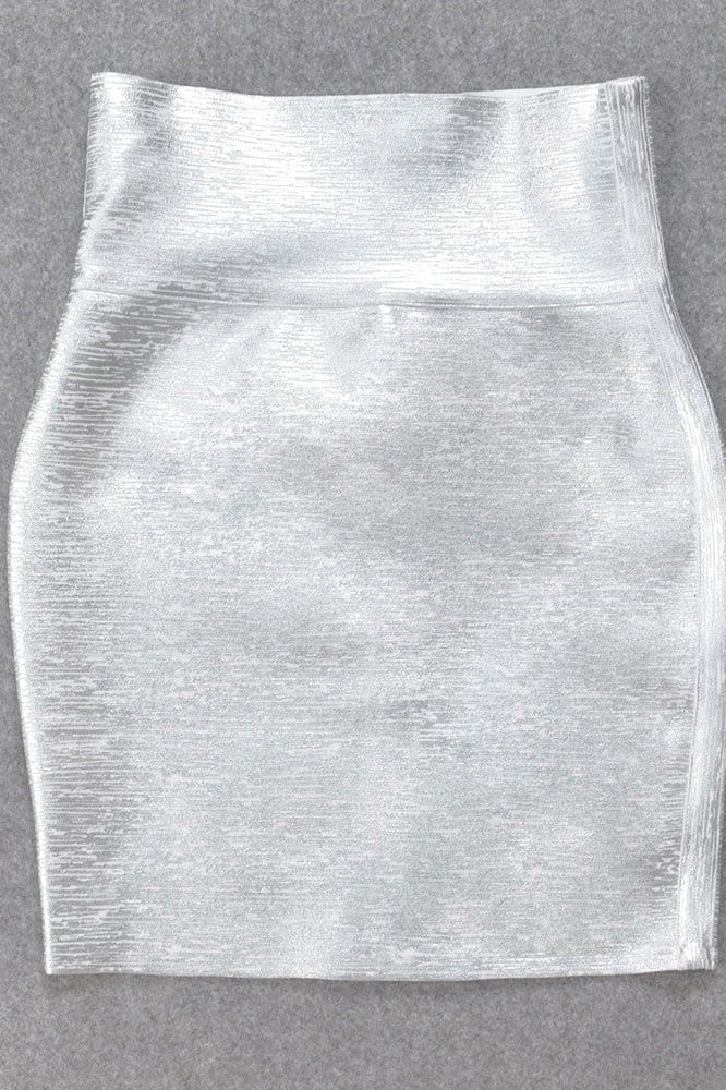 High Waist Leather Pencil Skirt Mini Length - Metallic Silver - Image 8