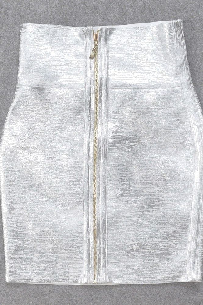 High Waist Leather Pencil Skirt Mini Length - Metallic Silver - Image 9