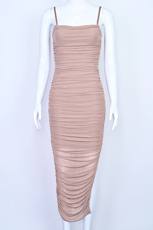 Zoe Bodycon Wrap Maxi Dress - Tan Brown - Image 8