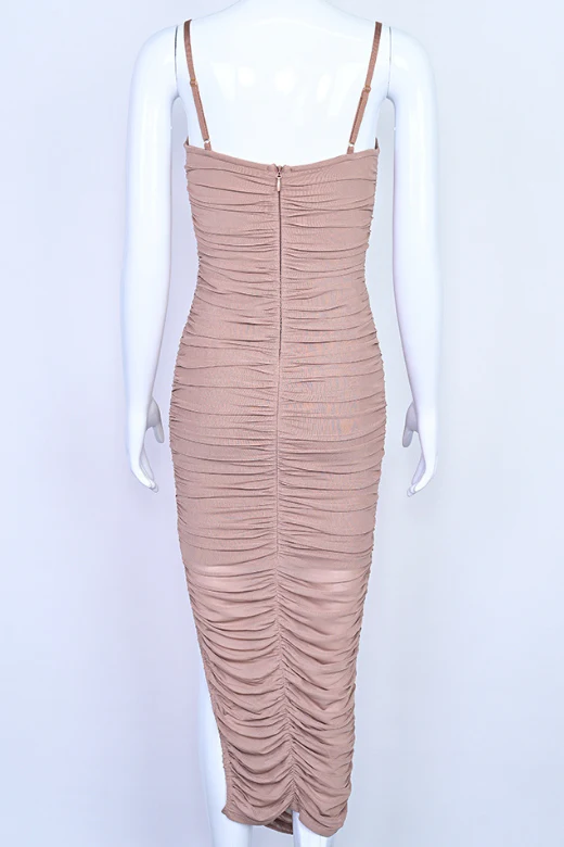 Zoe Bodycon Wrap Maxi Dress - Tan Brown - Image 9